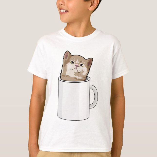 Camiseta Gato com caneca de café (Frente)
