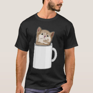 Camiseta Gato com caneca de café