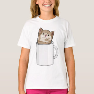 Camiseta Gato com caneca de café
