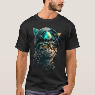 Camiseta Gato com capacete de motociclista  Gatos