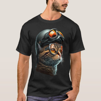Camiseta Gato com capacete de motociclista  Gatos  2