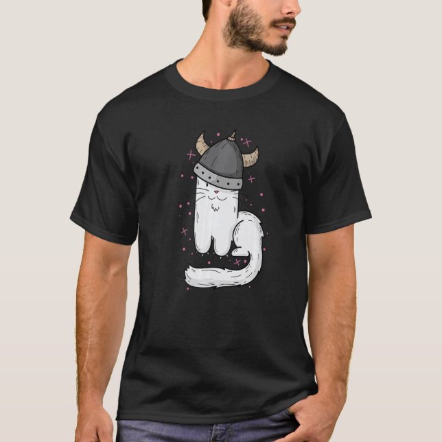 Camiseta Gato com Capacete Viking e Garras (Frente)