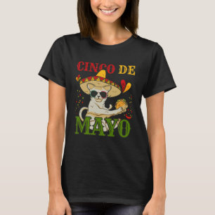 Camiseta Gato Com Chapéu Mexicano E Taco 5 Cinco De Mayo