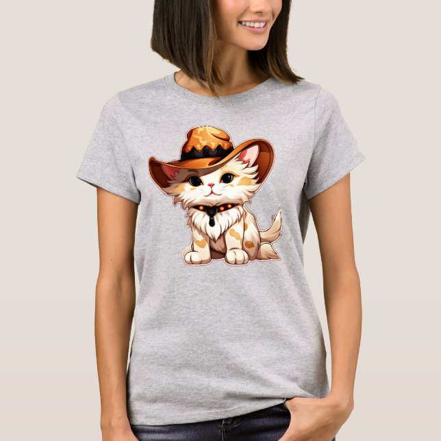 Camiseta Gato com Clipart-85247 de Chapéu Ocidental (Frente)