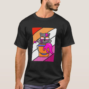 Camiseta Gato Com Cores Orgulho Bandeira Lésbica LGBQ Aliad