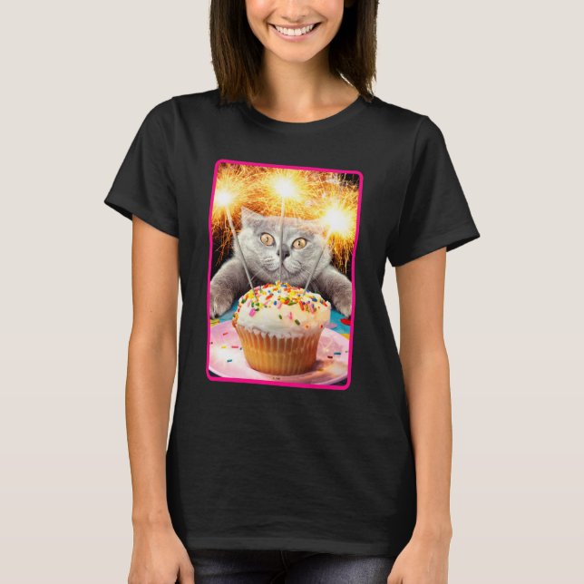 Camiseta Gato com Cupcake (Frente)