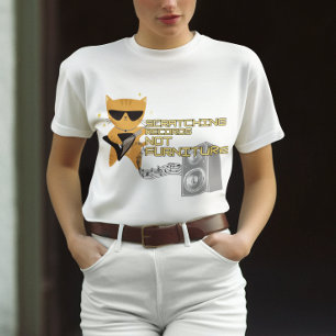 Camiseta Gato com discos de arranhão de guitarra, não mobil