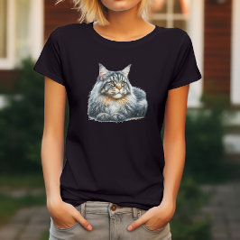 Camiseta Gato com elegância em aquarela