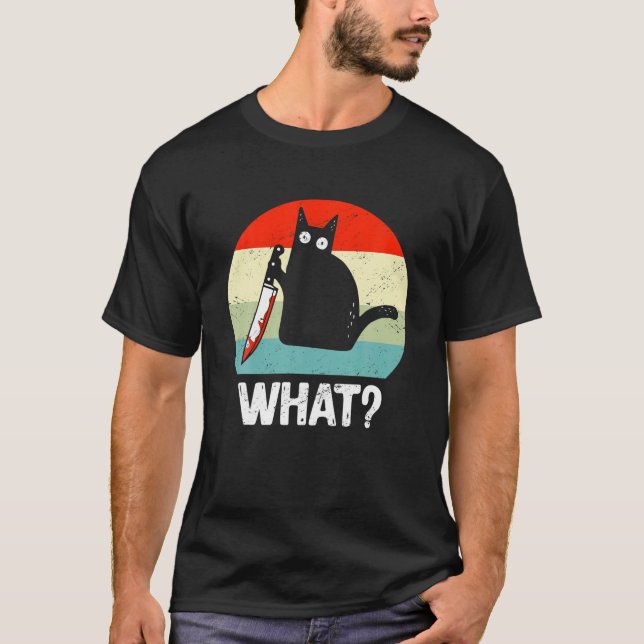 Camiseta Gato com Faca Gato Que Ideia Engraçada De Presente (Frente)