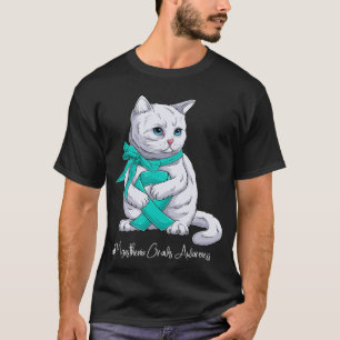 Camiseta Gato com Fita Azul do Mês de Conscientização da Mi