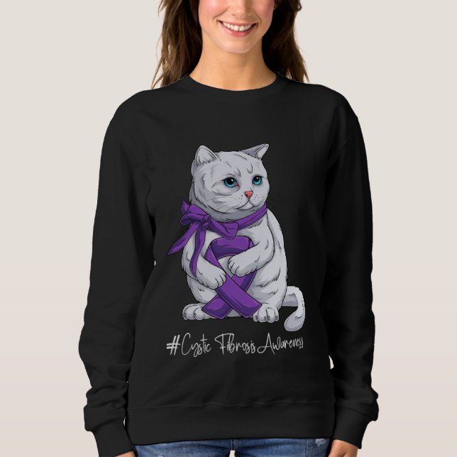 Camiseta Gato com Fita Roxa do Mês de Conscientização da Fi (Frente)