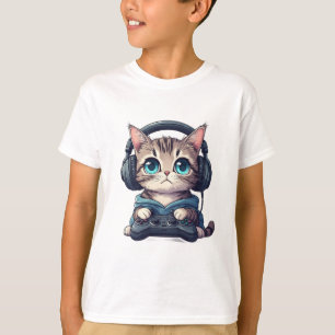 Camiseta Gato com fones de ouvido e controle