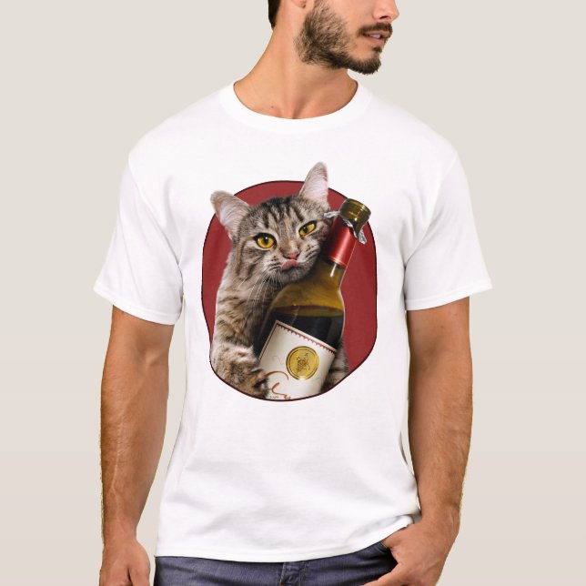 Camiseta Gato Com Garrafa De Vinho (Frente)