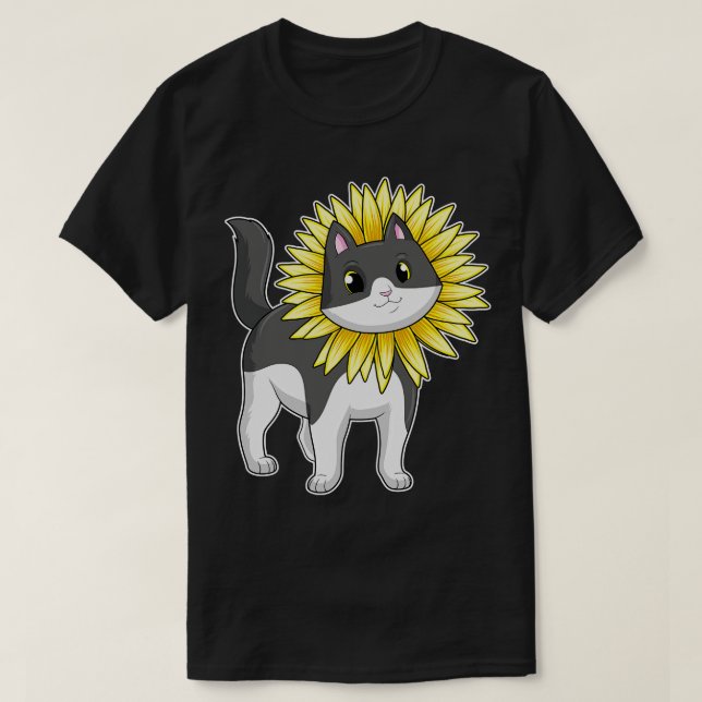 Camiseta Gato com girassol (Frente do Design)