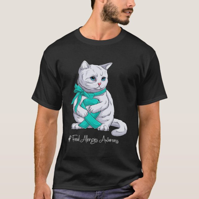 Camiseta Gato com Laço Azul do Mês de Conscientização sobre (Frente)
