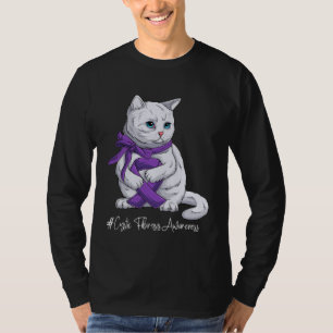 Camiseta Gato com Laço Roxo do Mês de Conscientização da Fi
