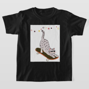 Camiseta Gato com o Skate