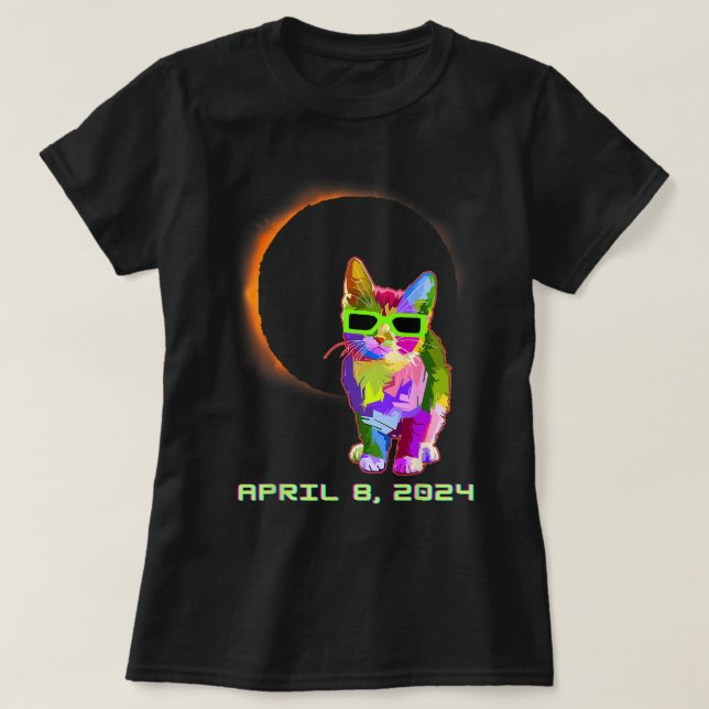 Camiseta Gato Com Óculos De Eclipse Solar 2024 Ce Solar Tot (Frente do Design)