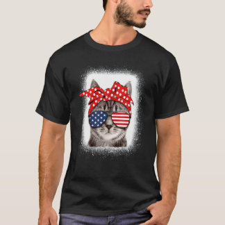 Camiseta Gato Com Óculos De Sol Bandeira Americana Patrióti