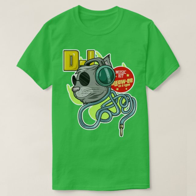 Camiseta Gato com óculos de sol como DJ com fone de ouvido (Frente do Design)