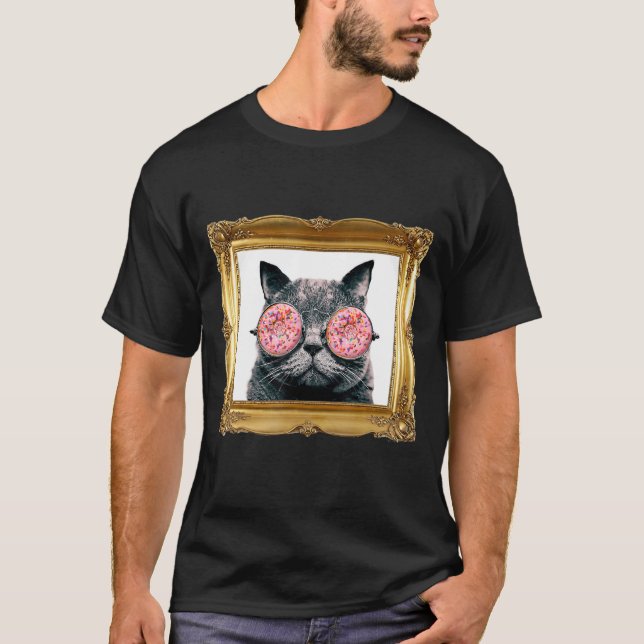 Camiseta Gato com Óculos de Sol de Donut Gatinho Comida Doc (Frente)