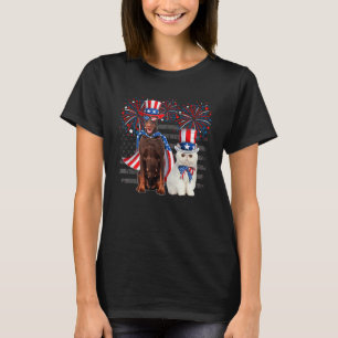 Camiseta Gato Com Óculos De Sol Dobermann Bandeira American
