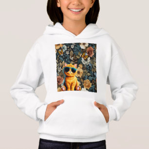 Camiseta Gato com óculos de sol e borboletas nas flores