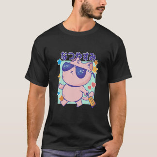 Camiseta Gato com Óculos de Sol e Citação Japonesa Verão Ho