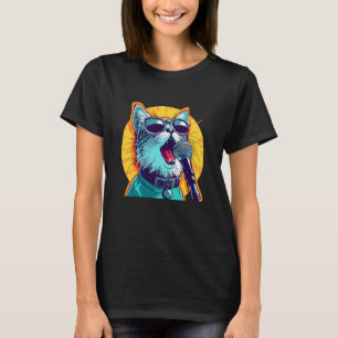 Camiseta Gato com Óculos de Sol e Microfone para Amigos do