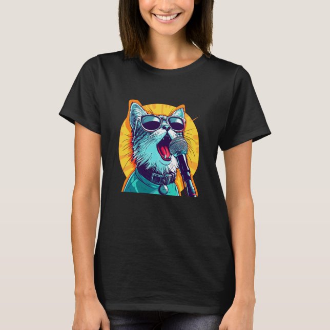Camiseta Gato com Óculos de Sol e Microfone para Amigos do  (Frente)