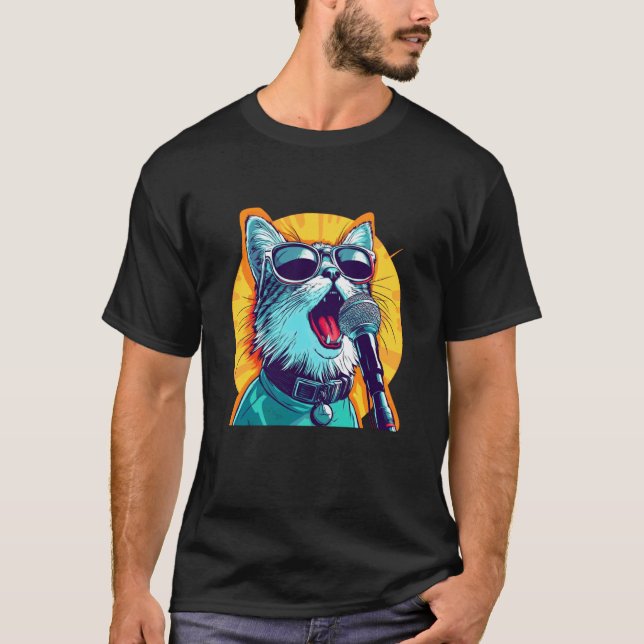 Camiseta Gato com Óculos de Sol e Microfone para Amigos do  (Frente)