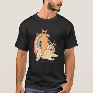 Camiseta Gato Com Óculos De Sol Unicórnio Cachorro Arco-Íri