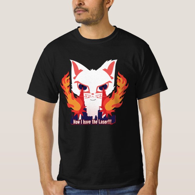 Camiseta Gato com olhos a laser queimando a cidade (Frente)