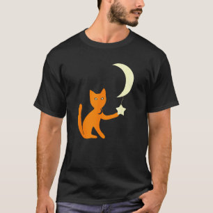 Camiseta Gato Com Olhos de Estrela Brincando Com Estrela de