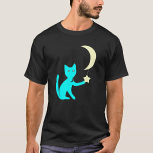 Camiseta Gato Com Olhos de Estrela Brincando Com Estrela de