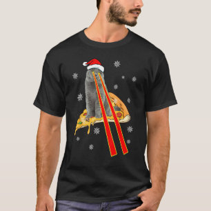 Camiseta Gato Com Olhos Laser Pizza Engraçada Gato Natal