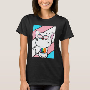 Camiseta Gato Com Orgulho Bandeira do Coração Transgênero L