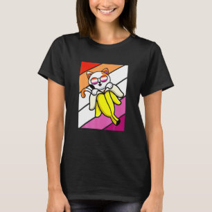 Camiseta Gato Com Orgulho de Banana Bandeira Lésbica LGBQ A