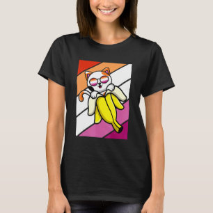 Camiseta Gato Com Orgulho de Banana Bandeira Lésbica LGBTQ
