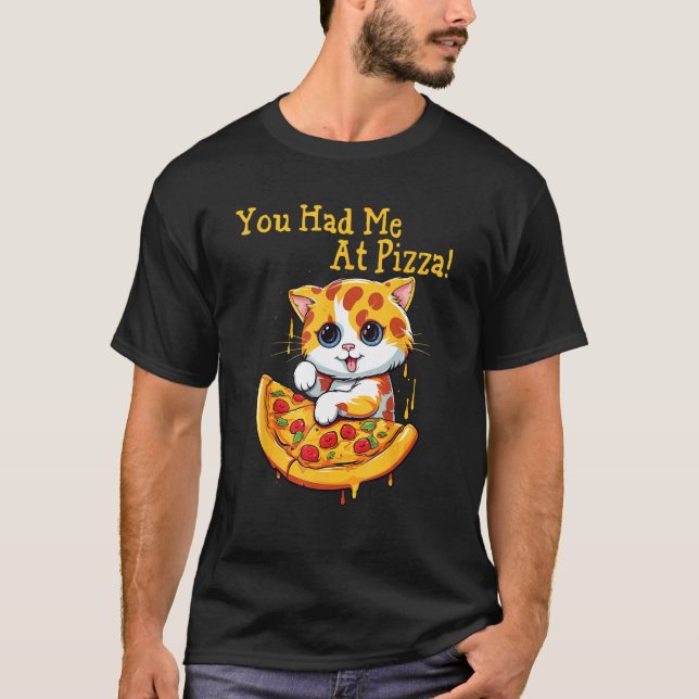 Camiseta Gato com pizza. Você me conquistou com pizza (Frente)