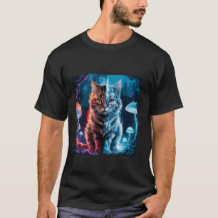 Camiseta Gato com Poder Elemental de Fogo e Gelo Yin Yang B