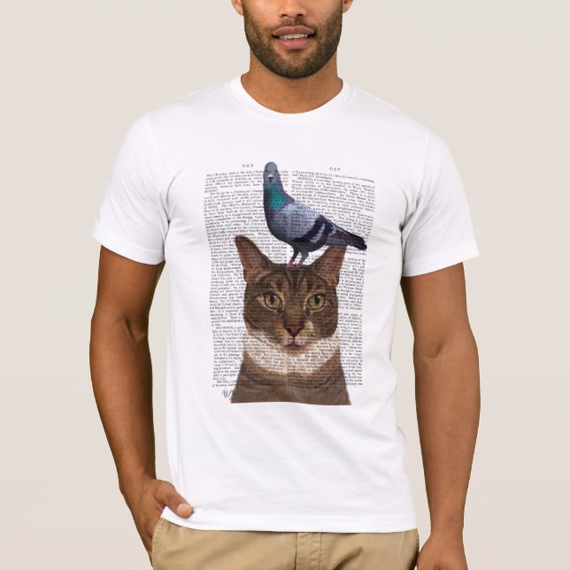 Camiseta Gato com Pombo na Cabeça (Frente)