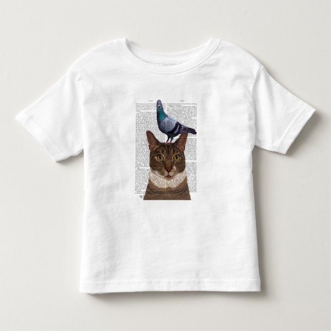 Camiseta Gato com Pombo na Cabeça (Frente)