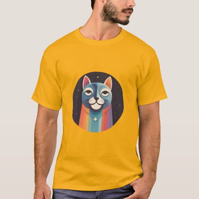 Camiseta Gato com Rainbow Aura (Frente)