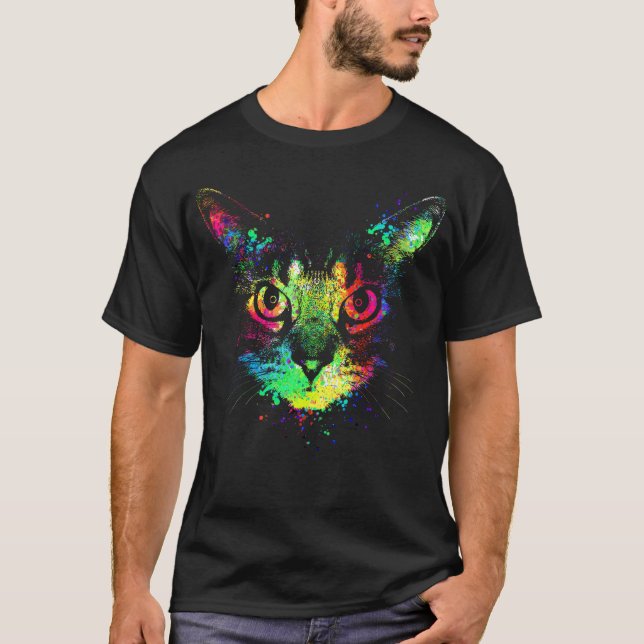 Camiseta Gato com respingos de cor (Frente)