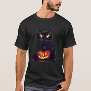 Camiseta Gato Com Rosto de Abóbora - Gráfico Legal de Hallo