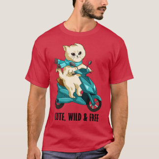 Camiseta Gato com Scarf e Motocicleta