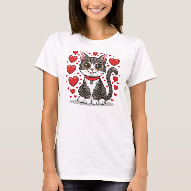 Camiseta Gato com Símbolos de Amor Clipart-85245 (Frente)