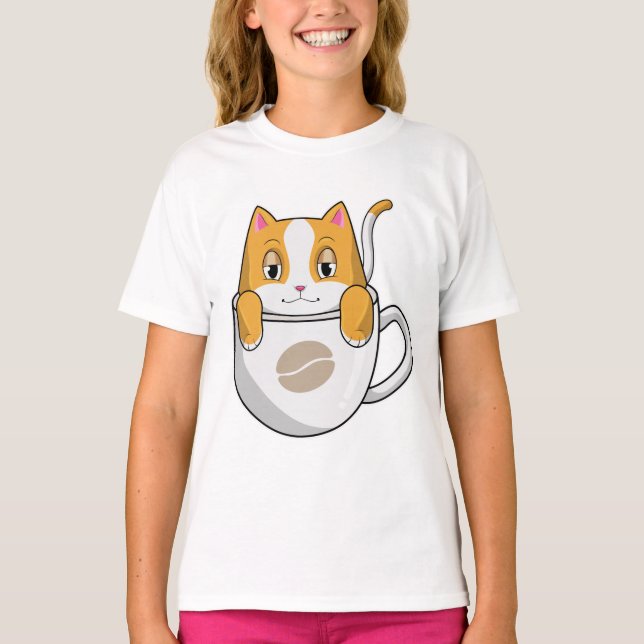 Camiseta Gato com Taça de Café (Frente)