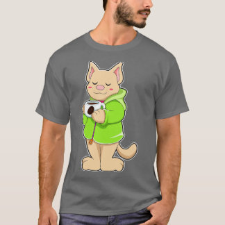 Camiseta Gato com taça de pijama de café